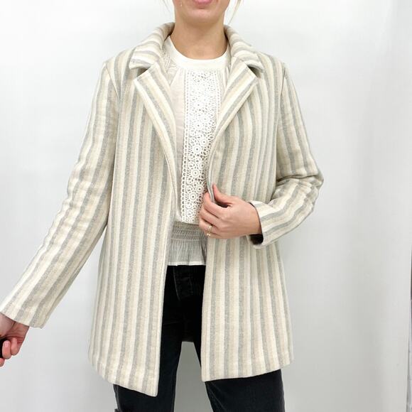 Rachel Zoe Jackets & Blazers - Rachel Zoe Neutral Stripe Open Front Wool Blend Jacket Women's Size Small
